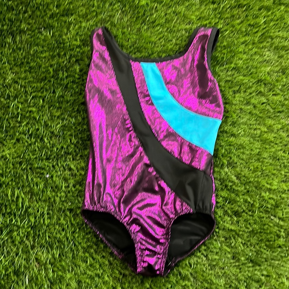 Danskin Now Girls Metallic Magenta and Turquoise Gymnastics Leotard